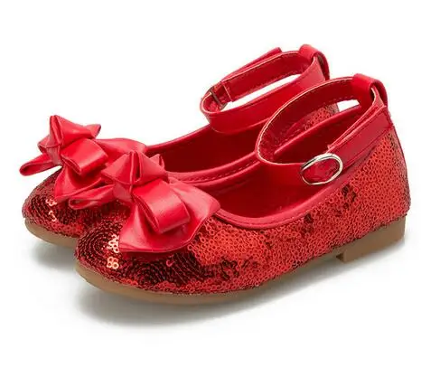 preço 2018 novas crianças sandálias meninas sapatos princesa arco primavera das crianças sapatos de dança de lantejoulas vermelhas sapatos de casamento borboleta 26 34