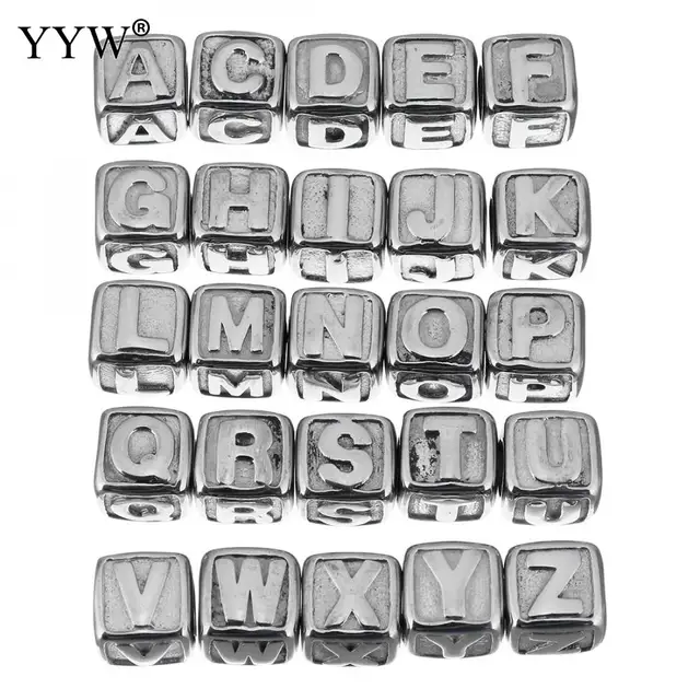 yyw jewelry accessories alphabet beads 1pc 8mm cube stainless steel metal letter beads