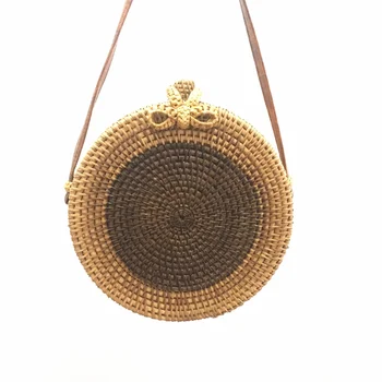 

Hand-woven woven diagonal women's shoulder bag Bohemian beach bag chic bow round bag Ins with the same paragraph Bali hot list