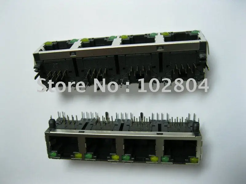 

4 Ports RJ45 Modular Network PCB Jack 56 8P LAN Connector Shielded with LED Lamp 30 pcs per Lot