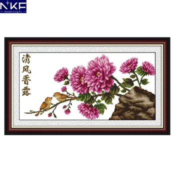

NKF Gentle Breeze on Peony Cross Stitch Kits Embroidery Needlework Chinese Cross Stitch Pattern Flowers Design for Decoration