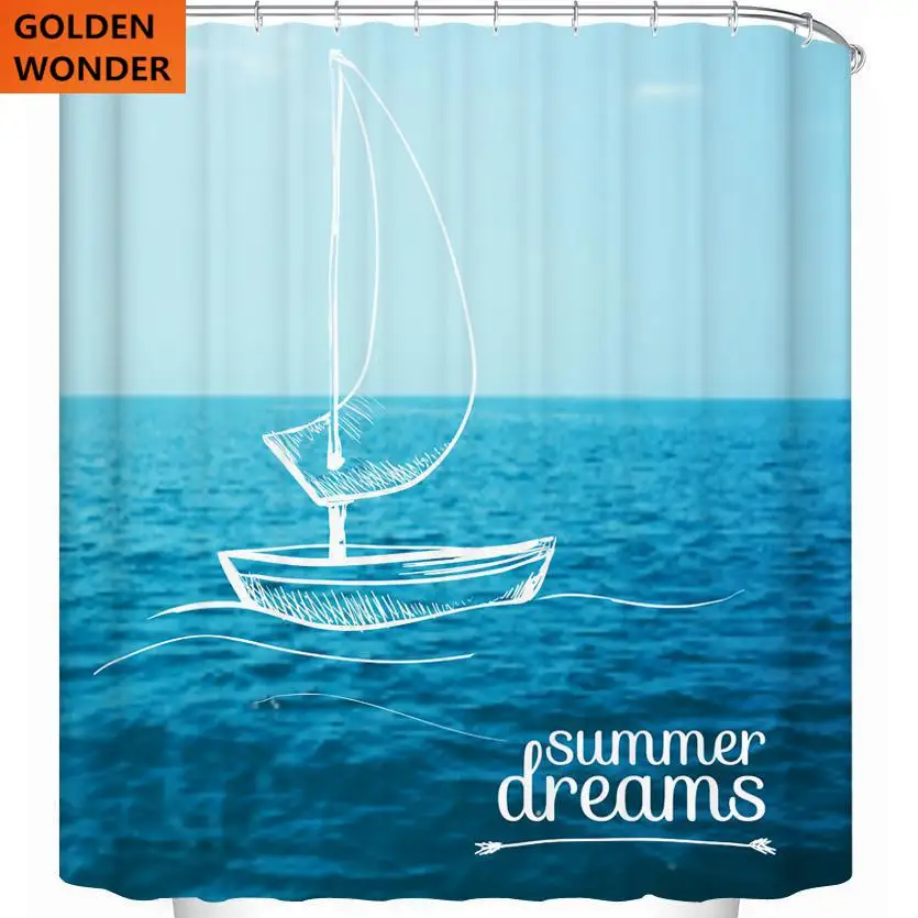 

Beautiful Shower Curtain Curtain For The Bathroom Marine Sailing Sea Blue Curtains Waterproof Thick Cloth Data Printing