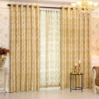 

Golden Bule Color Jacquard Luxury Blackout Window Curtains For Living room Bedding room Decorative Drapes Cortinas para sala