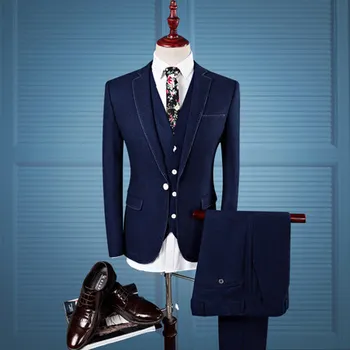 

New Preppy Style Royal Blue Slim Fit Men Suits One Button Groomsmen Suits Men 3 Pieces Chic Suit (Jacket+Pants+Vest) Custom Made