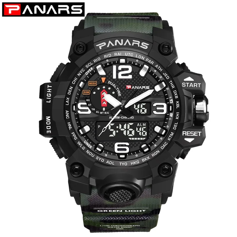 

PANARS Shock Sport Watches Big Dial Quartz Digital Military Waterproof Men Wristwatches Male Clocks Men's Watch Men Luxury