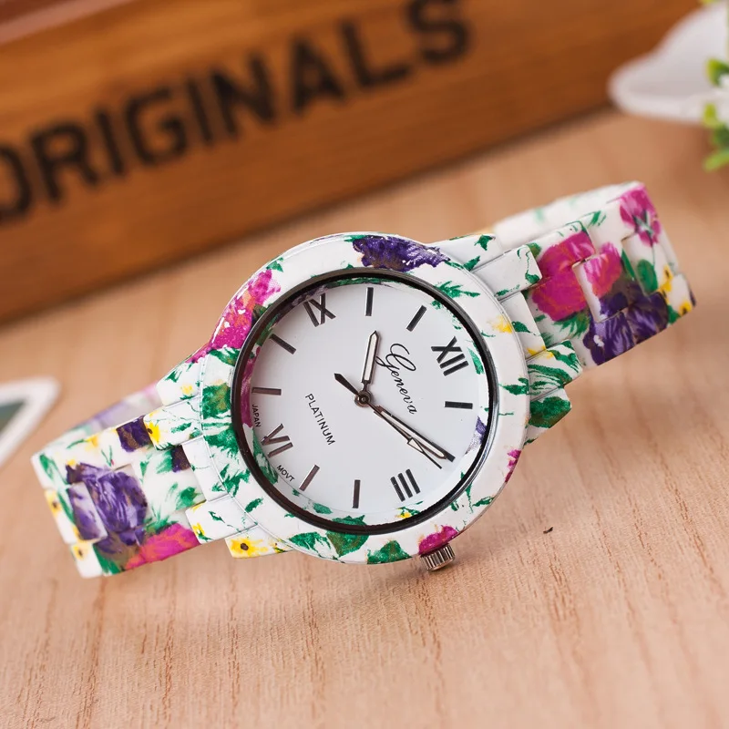 Модные женские часы MEIBO Geneva с цветочным пластиковым браслетом и застежкой, Женские кварцевые наручные часы, женские часы