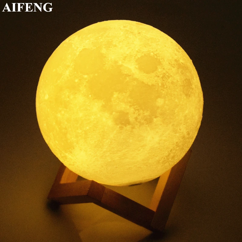 

AIFENG 3D Lampara Luna Moon Lamp USB Led Night Light Rechargeable 2 Color Change Touch Switch Bedroom Bookcase Decor Night Light