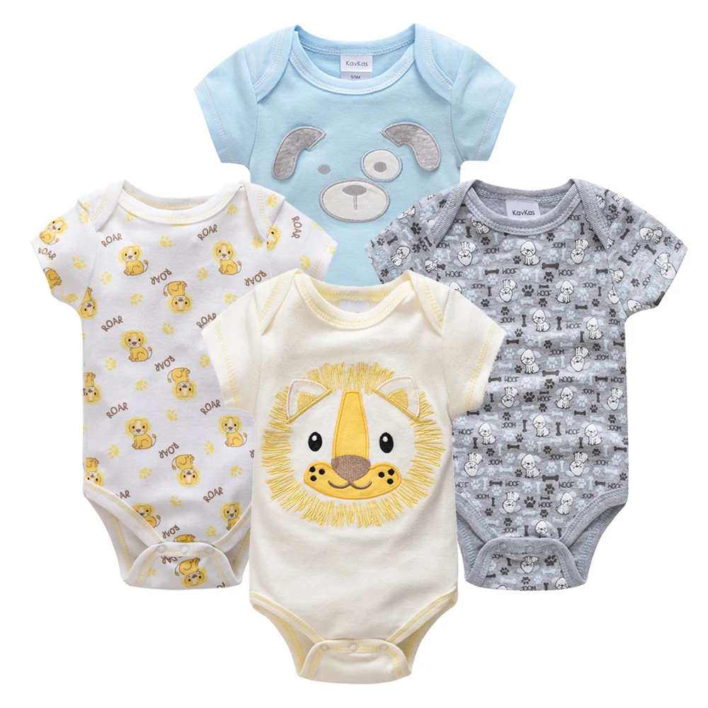 

Kavkas 4pcs Baby Boy Clothing Short Sleeve New Born Baby Boy Bodysuits Roupas Bebes Cotton Costume Jumpsuits