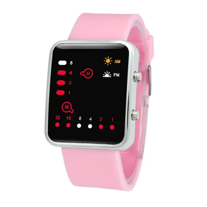 Новые дизайнерские женские мужские цифровые красные светодиодный спортивные часы Binary наручные часы, силиконовый 327 - Цвет: F