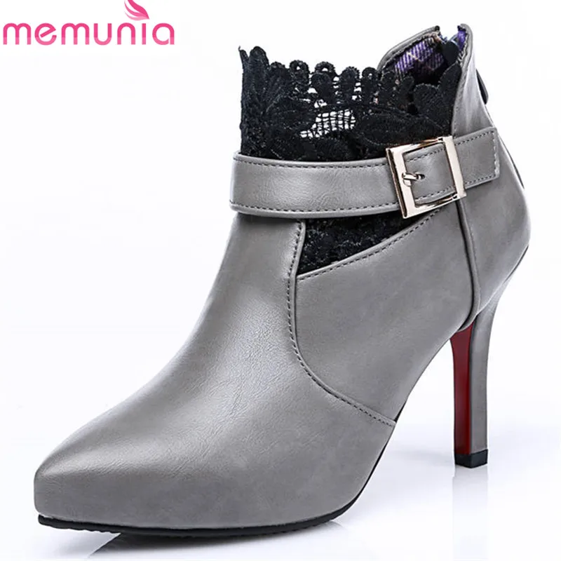 

MEMUNIA 2018 new arrival pointed toe spring autumn boots women zipper with buckle ankle boots wedding shoes high heels boots