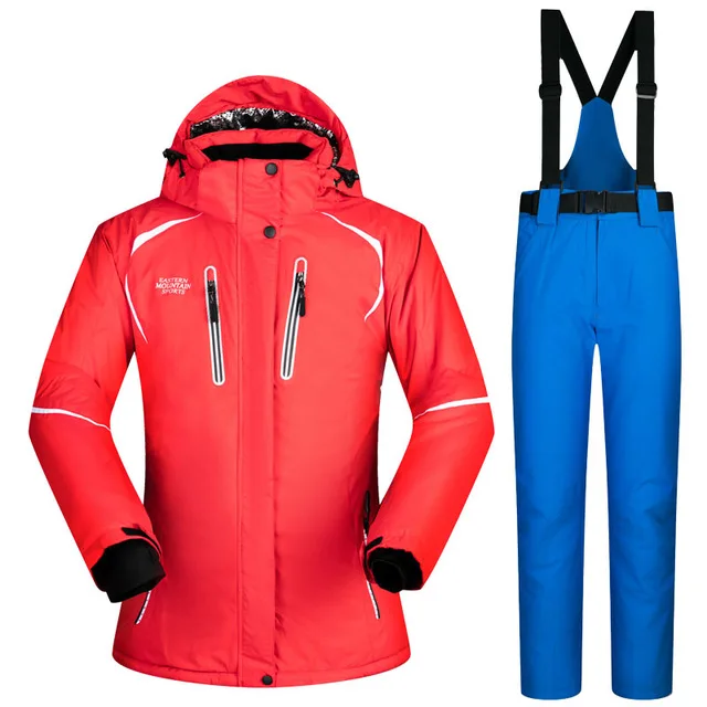 Женский лыжный костюм, ветронепроницаемый, с хлопковой подкладкой, для горных лыж, куртки и штаны, комплект, зимний, зимний, утолщенный, для катания на сноуборде, для снежных видов спорта, лыжная одежда - Цвет: 10