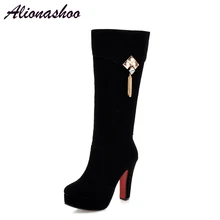 Alionashoo/ г. Модные осенне-зимние ботинки женские сапоги до колена с круглым носком на молнии ботинки на толстом высоком каблуке женские вечерние туфли, 34-47