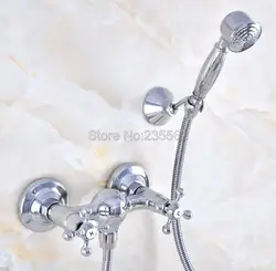 Хром Настенный Clawfoot для ванной ванна кран смесителя W/ручной душ lna773