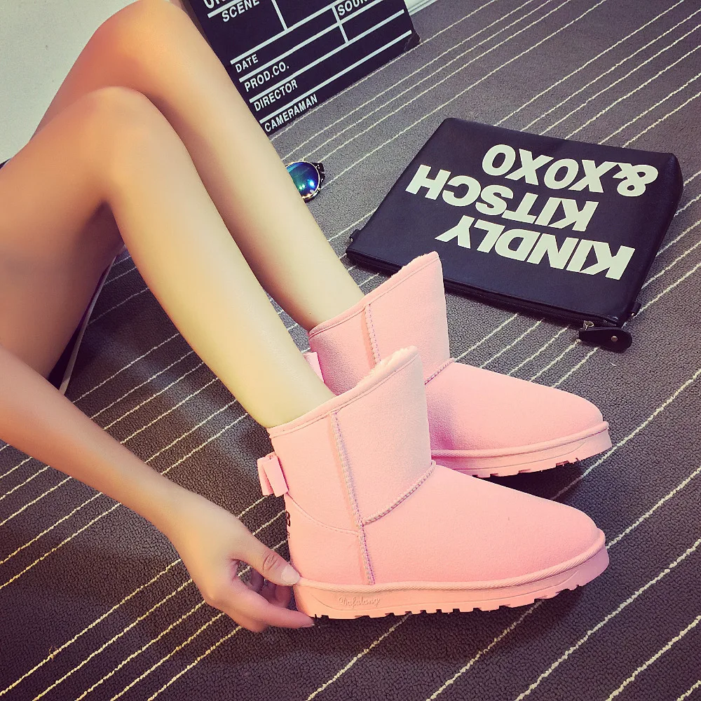 

FEVRAL 2019 Brand Ladies Autumn/Winter Shoes Flat Heel Woman High Quality Solid Ankle Boots Suede Fashion Warm Boots Size 35-40