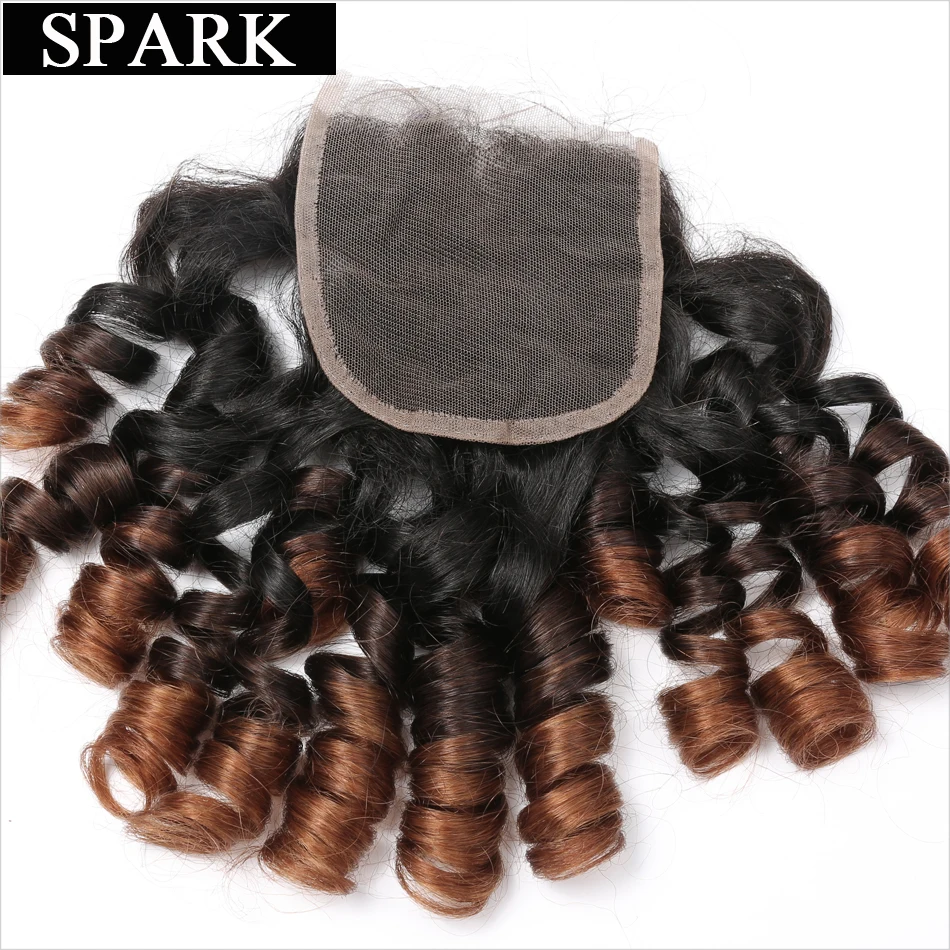 

Spark 4x4 Ombre Brazilian Remy Hair Bouncy Curly Closure 10-22inch 1b/4/30 Three Tone Human Hair Lace Closure Free Shipping