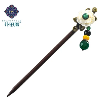 

Ethnic Handmade Pendant Wood Hair Sticks Red Green Stone Bead Shell Flower Hair pins Alloy Leaves Accessories For Woman FZ-16001