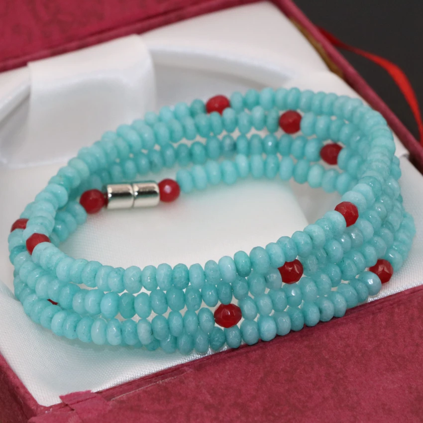 

Wholesale price new design long multilayer bracelets 2*4mm amazonite stone faceted abacus 4 rows magnetic clasp jewelry B2774