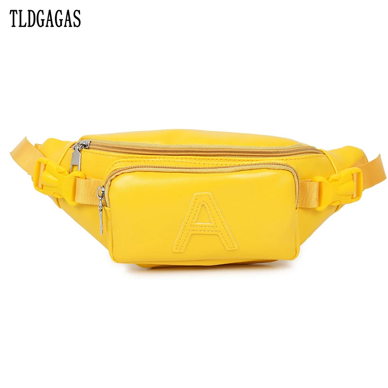 

Bags for women 2019 Unisex yellow Waist Pack Pu Leather Waist Bag Fashion pop lady Waist Belt High quality Female Fanny Pack INS