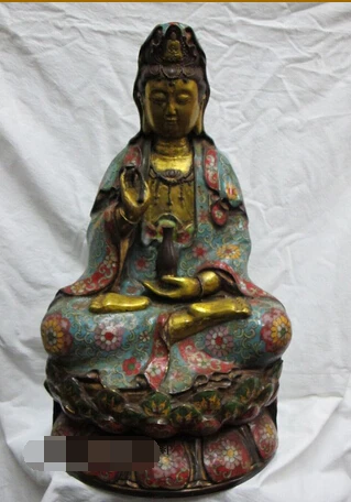 

005693 18"Tibetan Bronze cloisonne Buddha withy holy-water vase kwan yin Guanyin statue