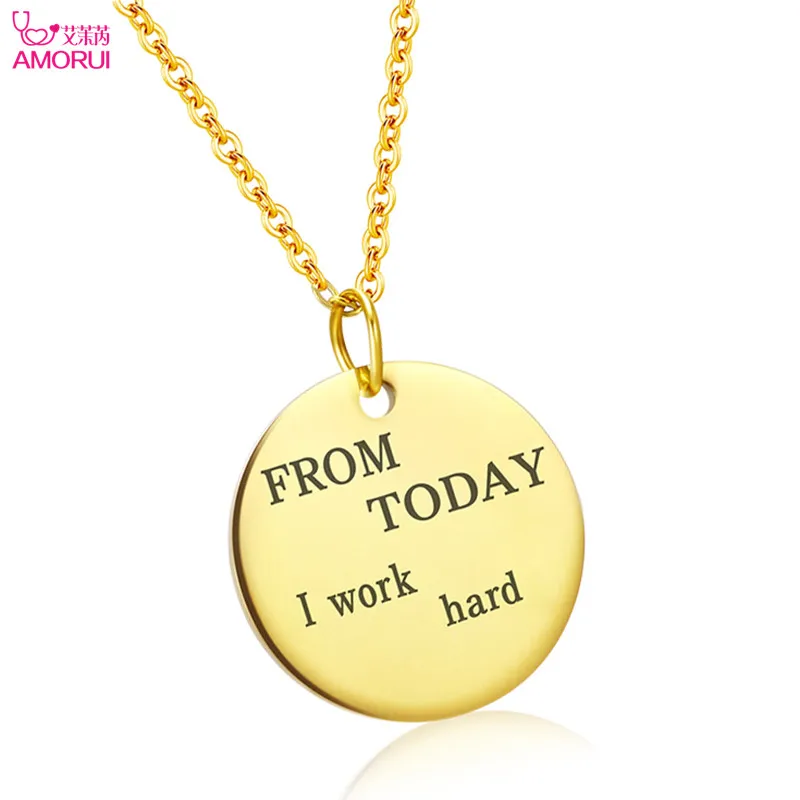 AMORUI Personality Record Life Gold Necklace Pendant For Women Round Pendant With \