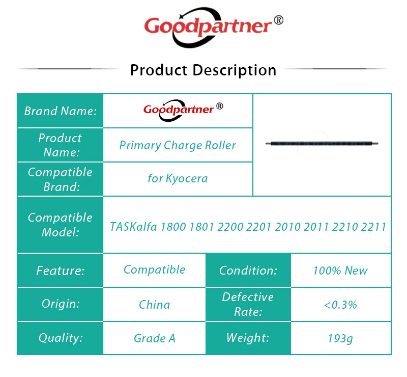 1 шт. x MC-4105 302NG93050 главный вал первичного заряда PCR для Kyocera TASKalfa 1800 1801 2200 2201 2010 2011 2210 2211 MC 4105