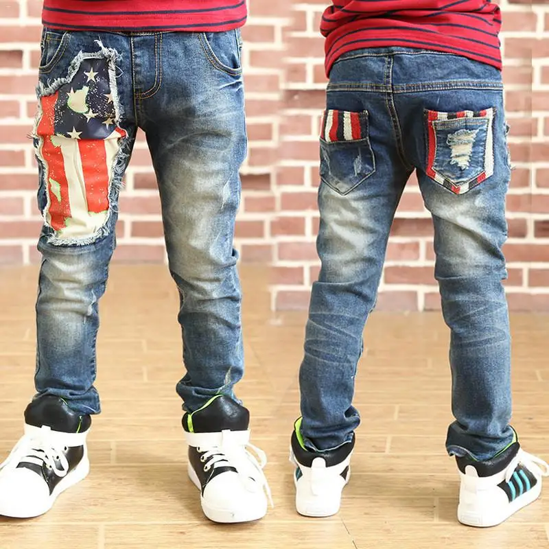 

Boys Pants Jeans Letter 2018 Fashion Boys Jeans for Spring Fall Children's Denim Trousers Tight Kids Dark Blue Designed Pants