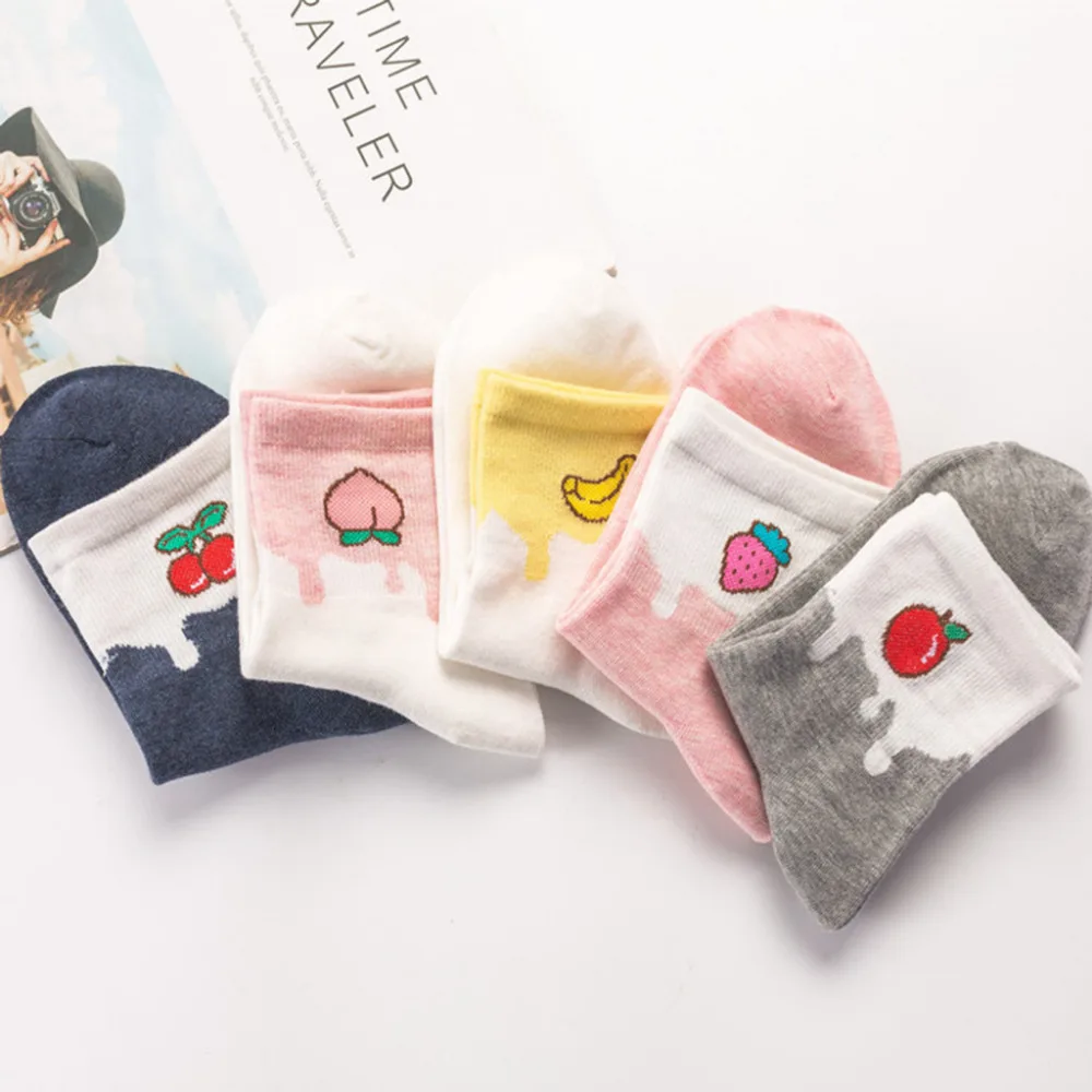 2019 Summer men and women fruit cotton short socks peach banana milk pattern sports socks breathable anti-slip socks 40M22 (13)