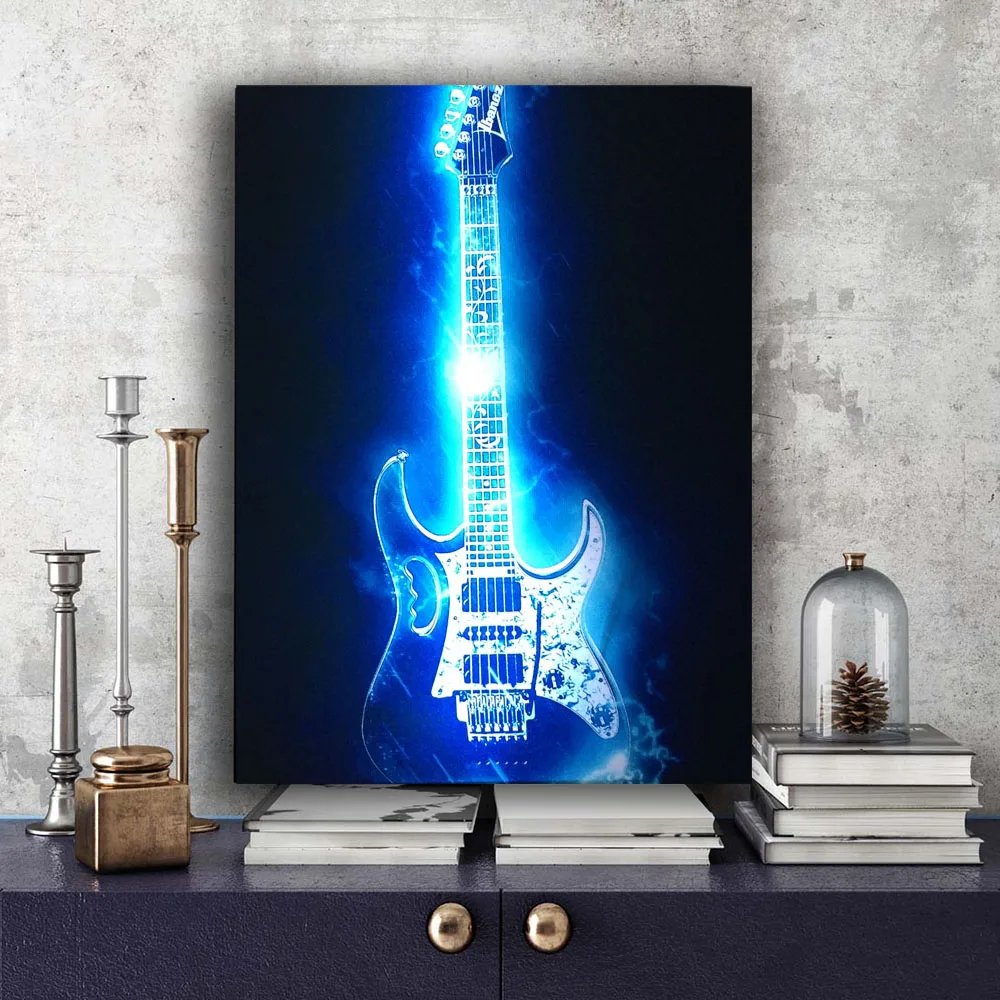 СВЕТОДИОДНАЯ Печать на холсте рок-гитара музыкальная Настенная картина дистанционное управление освещает живопись светильник коробка печать и плакат декоративный подарок