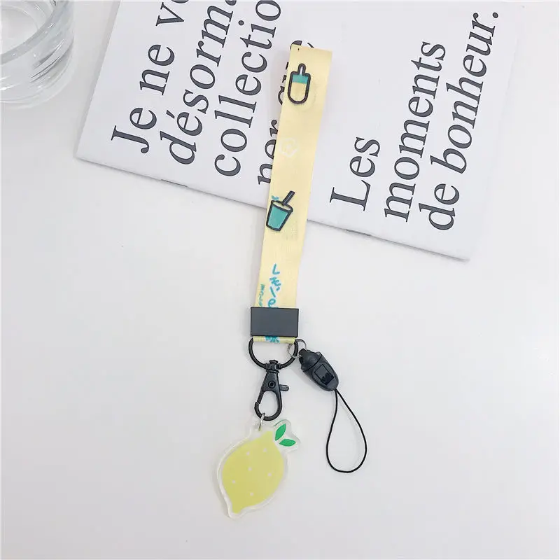 Универсальный шнурок для мобильного телефона, антикапельный шнурок, узорчатый шнурок, кольцо для телефона, милые DIY аксессуары для airpods ID card - Цвет: Short rope lemon