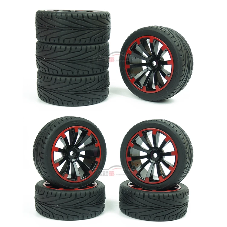 4pc 1/10 On Road Car Racing Tires 64MM Rubber Tyre Metal