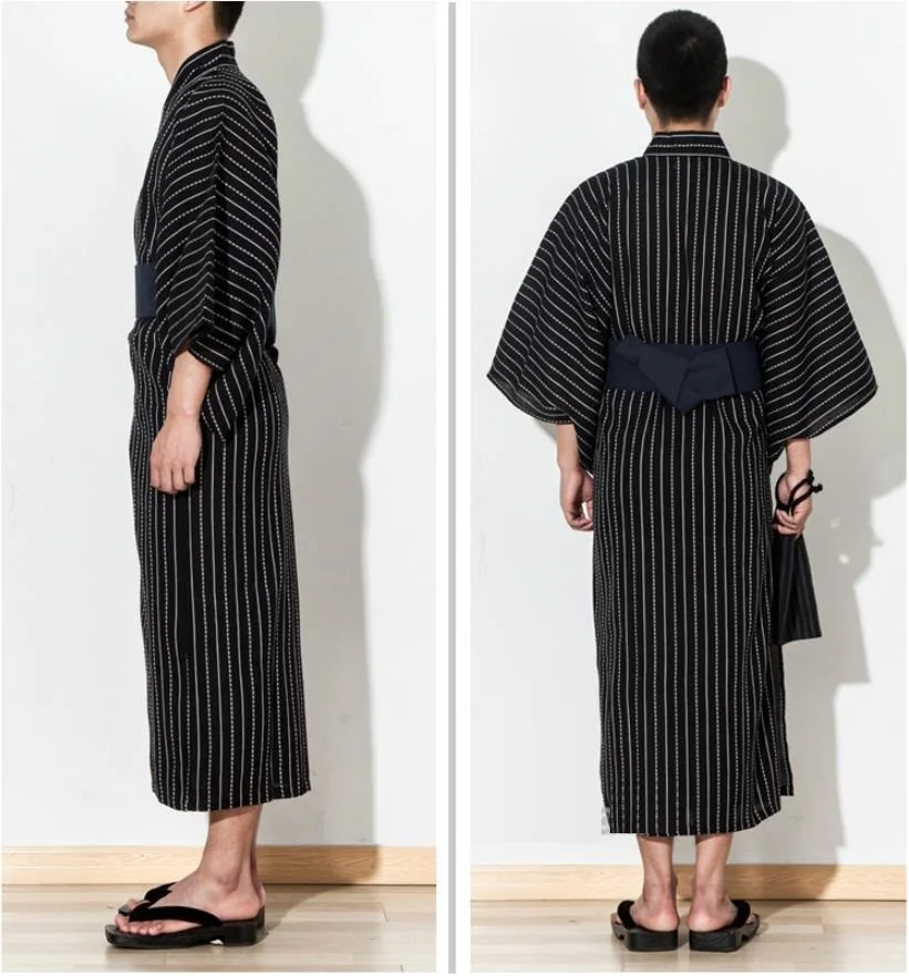 Мужская длинная Пижама кимоно в японском стиле Yukata летняя дышащая хлопковая