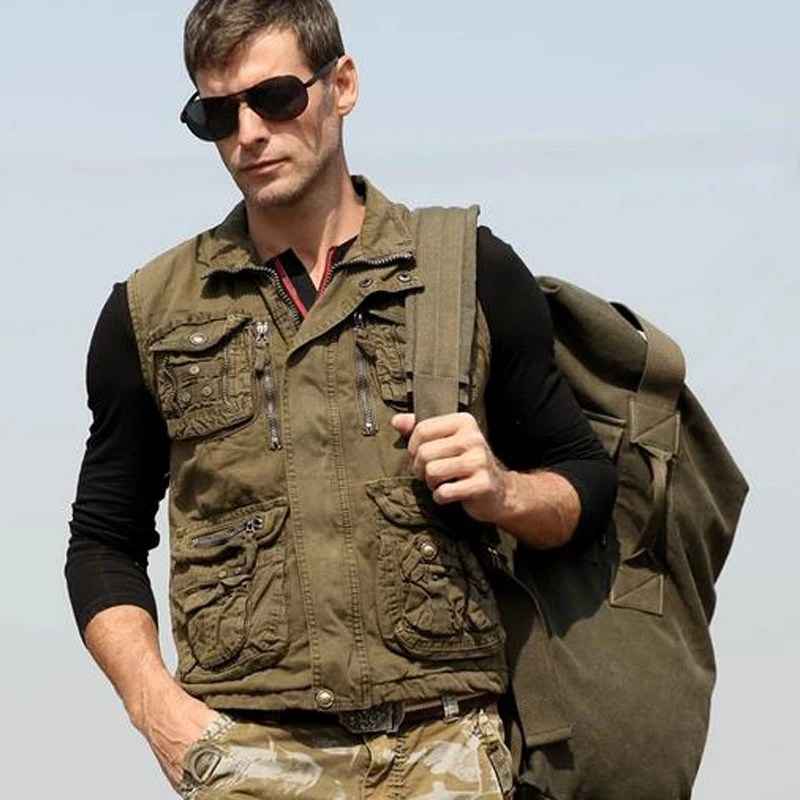 XXL Autumn Man's Army Green Black Sleeveless Cotton Vest , Coat For Men