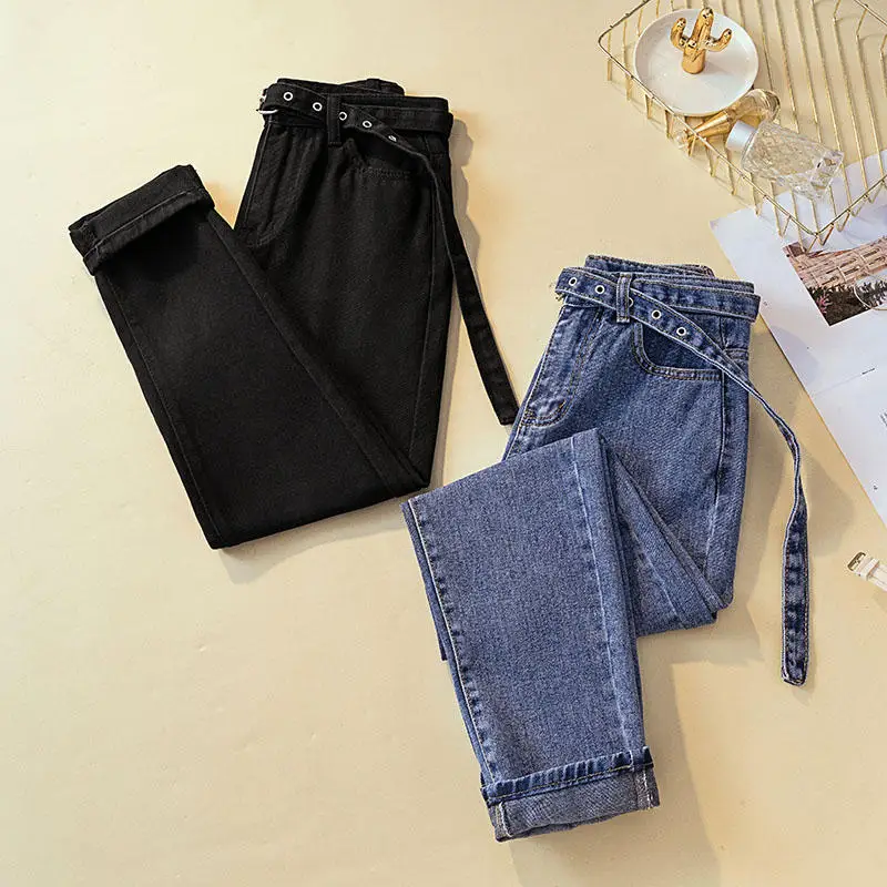Повседневные джинсы с высокой талией, женские свободные винтажные джинсовые шаровары, джинсовые прямые брюки бойфренда, женские уличные джинсы для мам Q1709