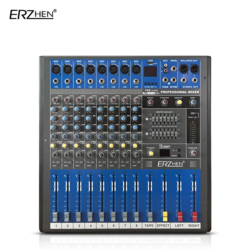 

Audio Mixer Console W9000T8D Professional Mixer Audio Amplifier Sound Processor 8 Channel