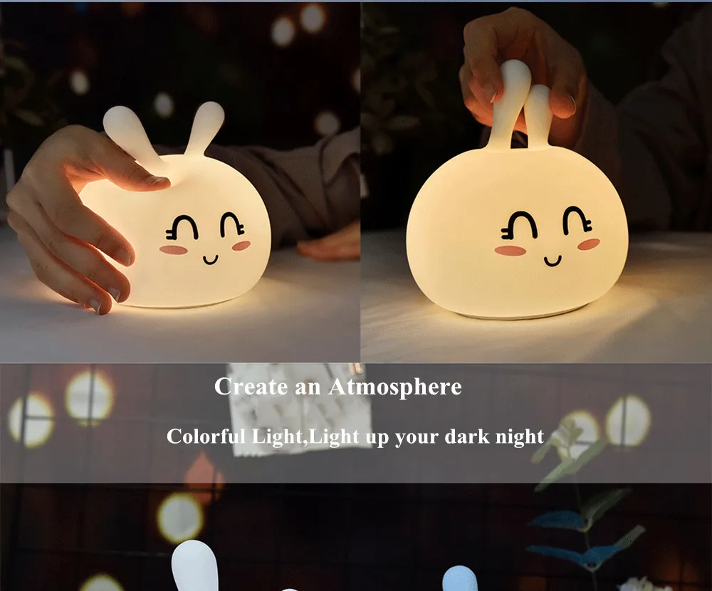 SuperNight Cartoon Rabbit LED Night Light Cute Bunny Colorful Silicone USB Children Kids Baby Bedroom Bedside Table Lamp Gift (13)