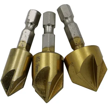 

3PCS 5 Flutes Titanium HSS Countersink Drill Bit Set Hole Cutter Woodworking Chamfering Cutter 12/16/19mm Countersink Drill Bit