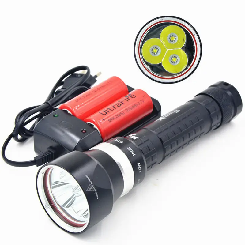 

For Diver Scuba Diving 100M 6000LM 3x XM-L L2 LED Flashlight Torch+Charger+2X26650 6800mAh Battery