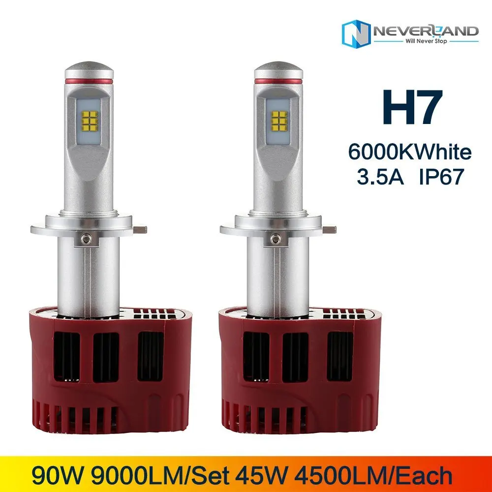 

One Pair Car LED H7 Car Headlight Conversion Kit Driving Foglamp DRL White 90W 9000LM For European Cars