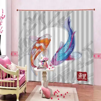 

3D Curtain Luxury Blackout Window Curtain Living Room fish for living room Blackout curtain