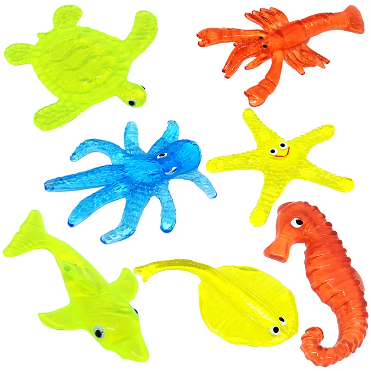 

5pcs Novelty Gag Toy Soft TPR Sticky Elastic Squeeze Seahorse Starfish Octopus Turtle Sea Life Climbing Animals Anti-stress Toy