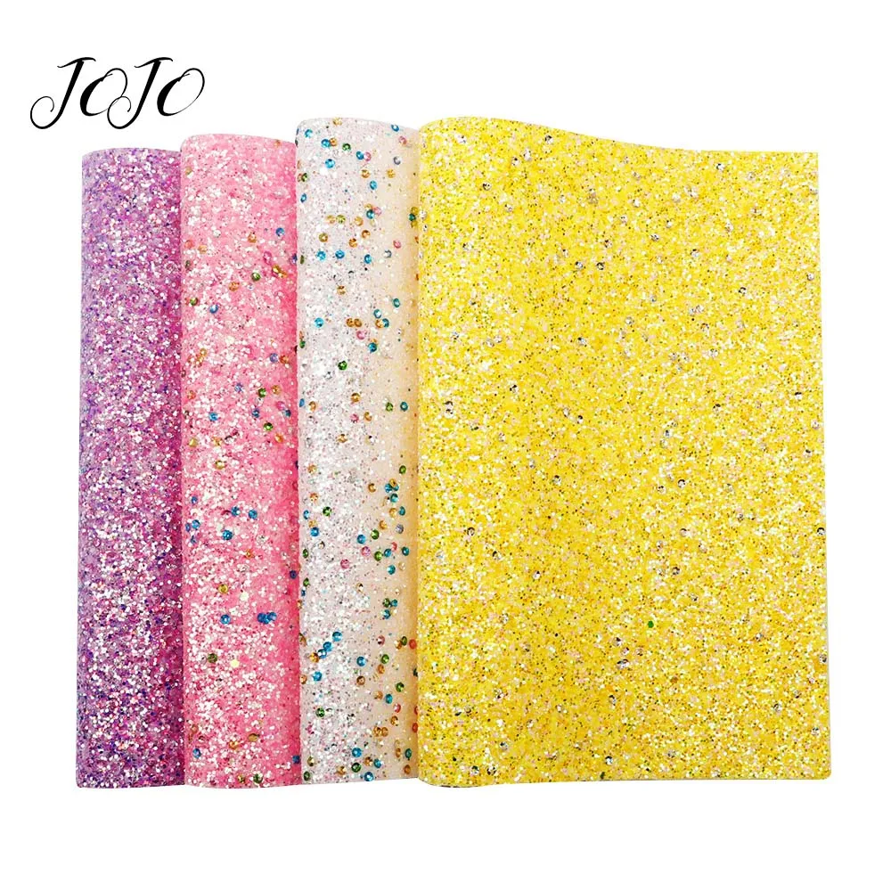 

JOJO BOWS 22*30cm Sparkly Chunky Glitter Fabric For Needlework Solid Circle Sheet For Bows DIY Craft Supplies Home Textile 1pc