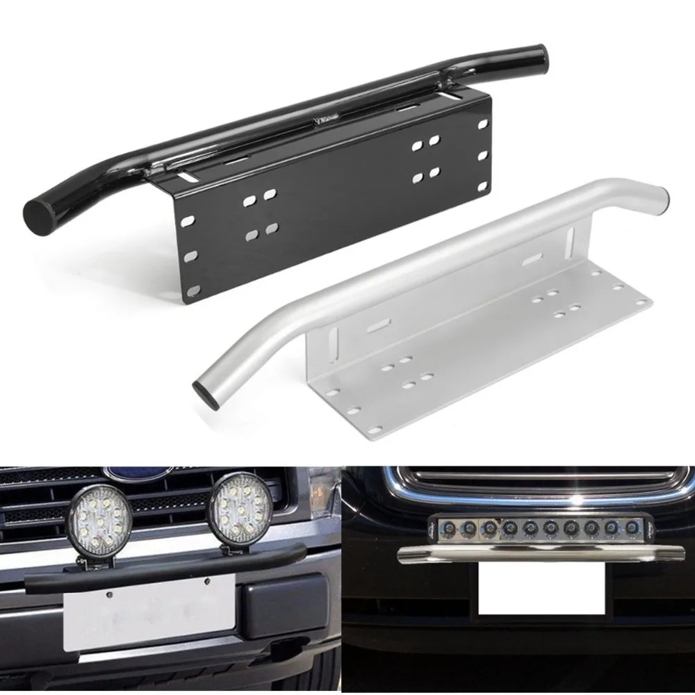 Black-Silver-Car-Bull-Bar-Front-Bumper-License-Plate-Mount-Bracket-Holder-Offroad-Light-Bar