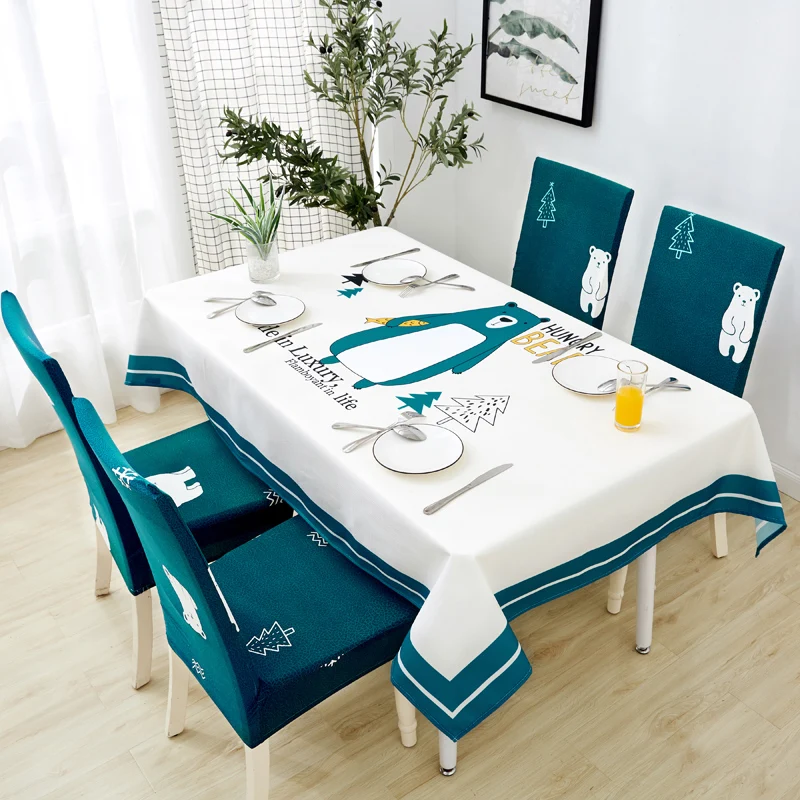 

iDouillet Cartoon Bear Printed Waterproof Spillproof Tablecloth for Square Rectangle Table Cotton Linen Tabletop Chair Slipcover