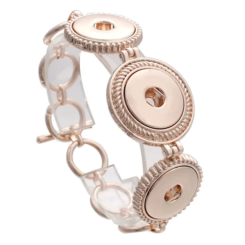 

Vintage Silver & Rose Gold Bracelets 3 Button Snap Bracelet Bangles Fit 18MM Snap Buttons DIY Jewelry Accessories ZE355