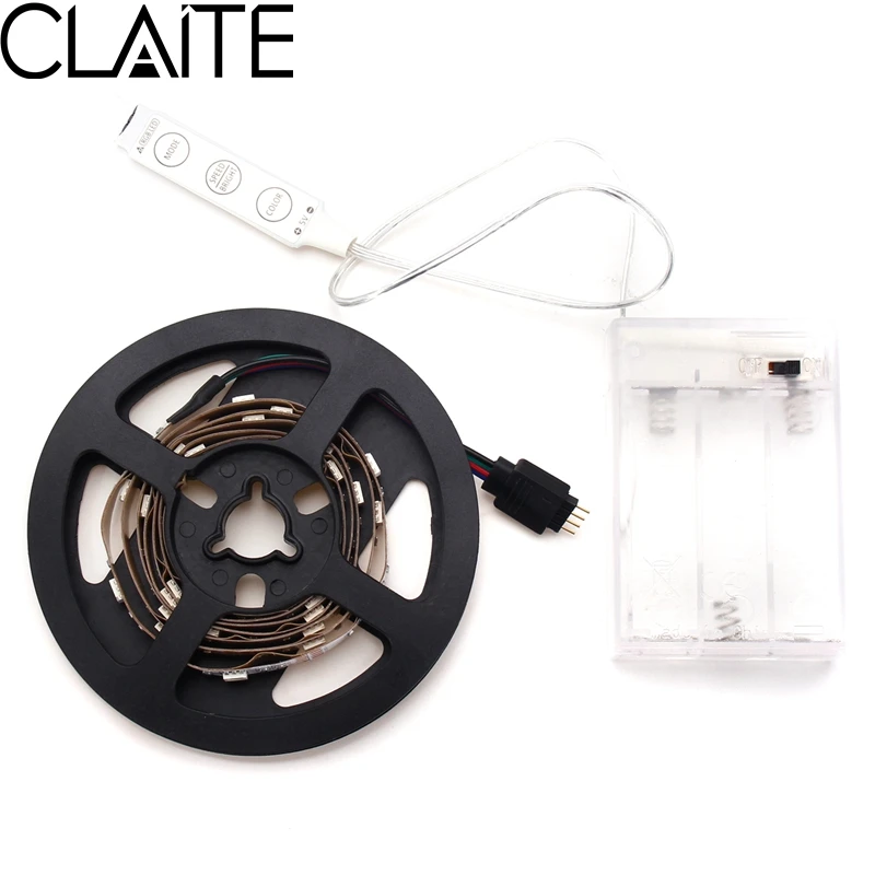 

CLAITE 1M/2M 5050SMD RGB LED Strip Light 30LEDs/M IP65 Waterproof DC4.5V With Battery Box Mini Controller Lighting Kit