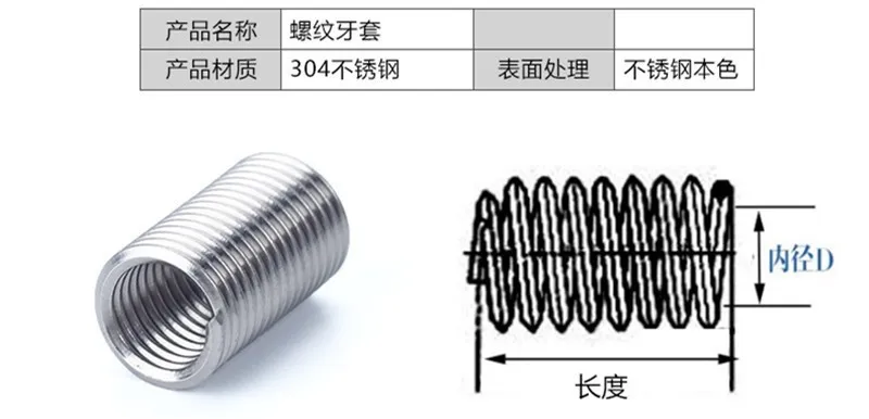 10 шт. M8* 1,25*1D-3D/M10*1,5* 1D-3D проволочная Резьбовая вставка, винтовая втулка M6, 304 нержавеющая стальная проволочная втулка для ремонта резьбы