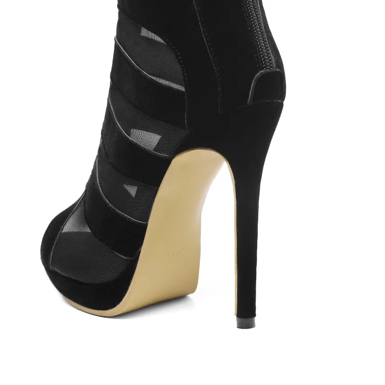 Женские ботинки новая летняя полосатая женская обувь на высоком тонком каблуке с открытым носком на молнии размера плюс 28-52