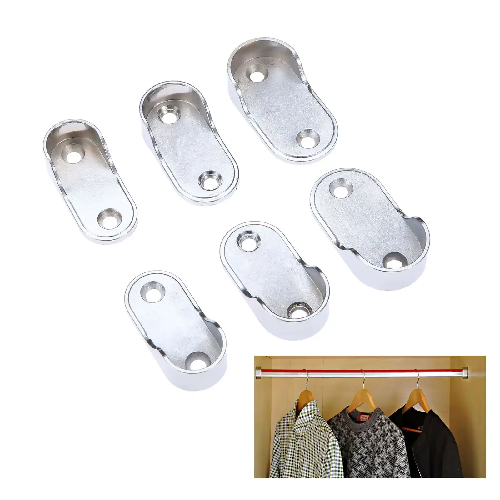 Dreld 2pcs Zinc Alloy Wall Mounted Wardrobe Tube Support Bracket
