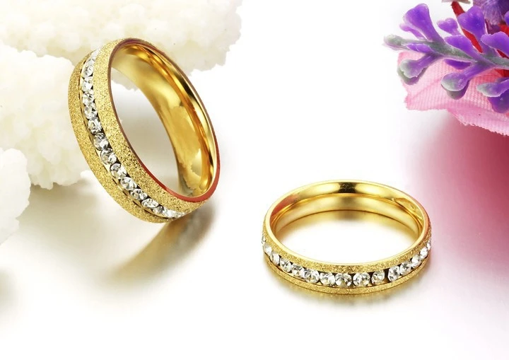 Female 4mm Shining Crystal Drill brushed 316L Stainless Steel Rings Fashion Gold glaze Wholesale Designed Lover Gift | Украшения и
