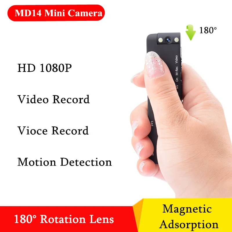

MD14 HD 1080P CMOS Sensor Mini Camera Recording Pen DVR DV Motion Recorder Mini Camcorder 180 Degree Rotation Lens Micro Camera